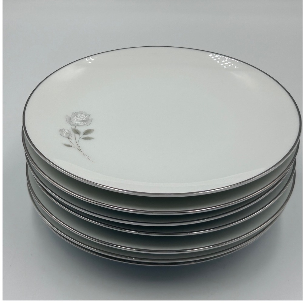 Noritake Altadena 6437 Dinner Plates Set of 6 White Grey Rose Platinum Japan